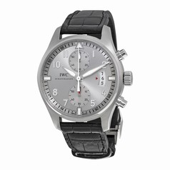 IWC Pilot Spitfire Silver Dial Chronograph Black Alligator Leather Men's Watch IW387809
