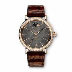 IWC Portofino Black Mother Of Pearl Dial Brown Alligator Santoni Leather Band Automatic Ladies Watch IW459003