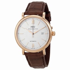 IWC Portofino Silver Dial 18kt Rose Gold Case Brown Leather Strap Automatic Men's Watch 3565-04