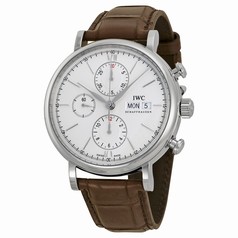 IWC Portofino Silver Dial Chronograph Brown Leather Men's Watch IW391007