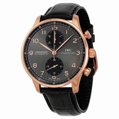 IWC Portuguese Grey Dial Chronograph Rose Gold Leather Automatic Men's Watch IW371482