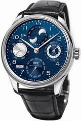 IWC Portuguese Perpetual Calendar Hemisphere Blue Dial Black Leather Men's Watch IW502121
