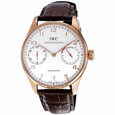 IWC Portuguese Silver Dial 18kt Rose Gold Brown Leather Strap Automatic Men's Watch 5001-13