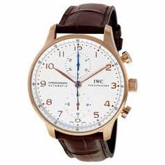 IWC Portuguese Silver Dial Chronograph Rose Gold Leather Automatic Men's Watch IW371480