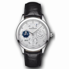 Jaeger LeCoultre Master Control Eight Days Perpetual 40 Silver Dial Black Leather Men's Watch Q1613401