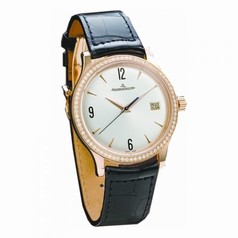 Jaeger LeCoultre Master Control Silver Dial 18kt Rose Gold Diamond Black Leather Ladies Watch Q1402403