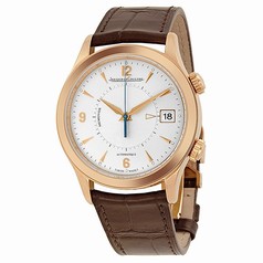 Jaeger LeCoultre Master Memovox Silver Dial 18kt Rose Gold Brown Leather Men's Watch Q1412430