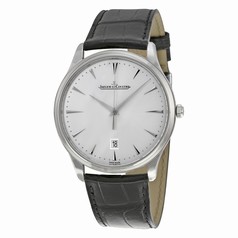 Jaeger LeCoultre Master Ultra Thin Date Silvered Sunray Brushed Dial Black Leather Men's Watch Q1288420