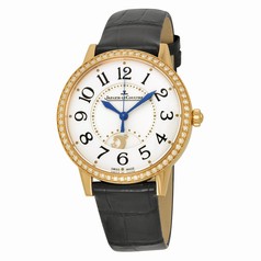 Jaeger LeCoultre Rendez-Vous Silver Dial 18kt Rose Gold Diamond Black Leather Ladies Watch Q3442520