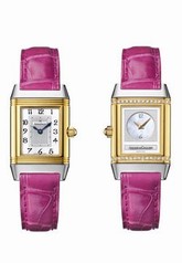 Jaeger LeCoultre Reverso Duetto Silver Dial 18kt Yellow Gold Pink Alligator Men's Watch Q2665410