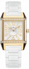 Jaeger LeCoultre Reverso Squadra Silver Dial 18kt Yellow Gold Diamond Rubber Ladies Watch Q7031720
