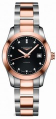 Longines Conquest Classic Black Diamond Dial Steel and 18K Pink Gold Ladies Watch L22855587