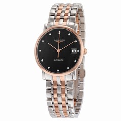 Longines Elegant Black Diamond Dial Steel and 18K Rose Gold Automatic Ladies Watch L48095577