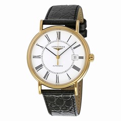 Longines La Grande Classic White Dial Gold-plated Black Leather Men's Watch 49212112