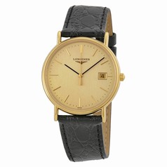 Longines La Grande Classique Gold Dial Black Leather Ladies Watch 47202322
