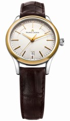 Maurice Lacroix Les Classiques Date Midsize Silver Dial Brown Leather Gold-Tone Stainless Steel Men's Quartz Watch LC1026-PVY11-130