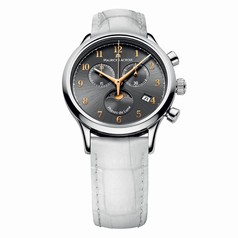 Maurice Lacroix Les Classiques Phases De Lune Chronographe Grey Dial White Leather Strap Ladies Quartz Watch LC1087-SS001-821