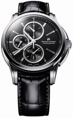 Maurice Lacroix Pontos Chronograph Black Dial Black Leather Automatic Men's Watch PT6188-SS001-330