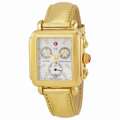 Michele Deco Gold Chronograph Mother of Pearl Dial Champagne Leather Ladies Watch MWW06P000176