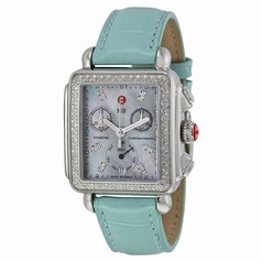 Michele Deco Grey Mother of Pearl Dial Blue Leather Ladies Watch MWW06P000227