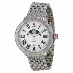 Michele Serein Matte Silver White Moon and Star Dial Diamond Stainless Steel Bracelet Ladies Watch MWW21D000001