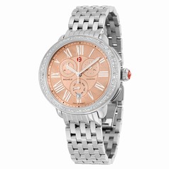 Michele Serein Metallic Rose Gold Mother of Pearl Dial Stainless Steel Diamond Ladies Watch MWW21A000046