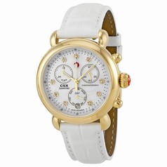 Michele Signature CSX-36 Mother of Pearl Dial Gold-tone White Leather Ladies Watch MWW03M000202