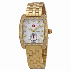 Michele Urban Mini Silver and White Guilloche Dial 18kt Gold-plated Ladies Watch MWW02A000564