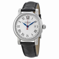 MontBlanc Star White / Silver Dial Black Leather Men's Watch 110705