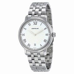 Montblanc Tradition Date White Guilloche Dial Stainless Steel Men's Watch 112636