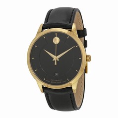 Movado 1881 Black Dial Black Leather Band Yellow Gold PVD Stainless Steel Case Automatic Men's Watch 0606875
