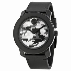 Movado Bold Camouflage Dial Black Rustic Leather Men's Quartz Watch 3600300