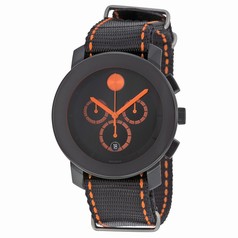 Movado Bold Black Dial Orange-tone Hands and Subdials Black Woven Nylon with Orange Stitching Band Men's Quartz Watch 3600310