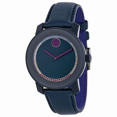 Movado Bold Blue Crystal-set Dial Navy Leather Ladies Watch 3600228