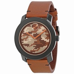 Movado Bold Brown and Beige Camouflage-Print Dial Brown Leather Black Stainless Steel Case Men's Quartz Watch 3600301