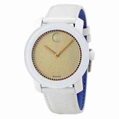Movado Bold Gold Crystal White Leather Ladies Watch 3600220