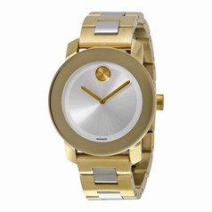 Movado Bold Silver Dial Gold IP Stainless Steel Ladies Watch 3600129