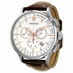 Movado Circa Chronograph White Dial Brown Leather Strap Men's Watch 0606576