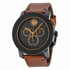 Movado Movado Chronograph Black Dial Cognac Leather Men's Watch 3600348