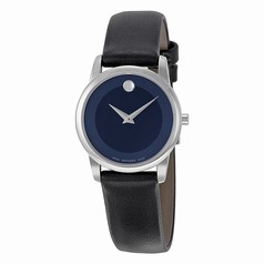 Movado Museum Blue Dial Stainless Steel Case Black Leather Strap Ladies Watch 0606611