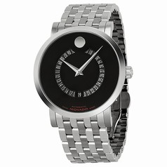 Movado Red Label Automatic Black Dial Animated Date Stainless Steel Men's Watch 0606284