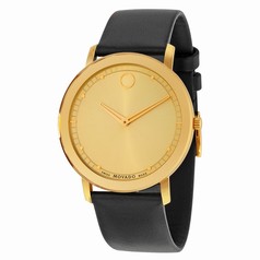 Movado Sapphire Gold Dial Black Leather Watch 0606883