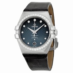 Omega Constellation Blue Diamond Dial Black Leather Men's Watch 12318352056001