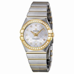 Omega Constellation Silver Diamond Brushed Solid 18kt Gold with Steel Ladies Watch 12325276052002
