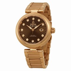 Omega De Ville Ladymatic Brown Dial 18K Rose Gold Diamond Ladies Watch 42560342063001