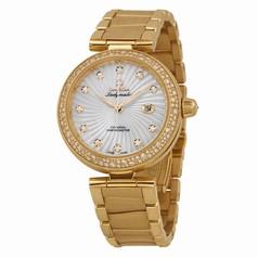 Omega De Ville Ladymatic Mother of Pearl Dial 18K Yellow Gold Diamond Ladies Watch 42565342055002