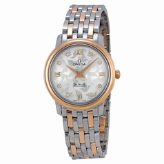Omega De Ville Prestige Silver Diamond Dial Stainless Steel and 18kt Rose Gold Ladies Watch 42420276052002