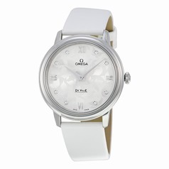 Omega De Ville White Diamond Dial White Satin Ladies Watch 42412336052001