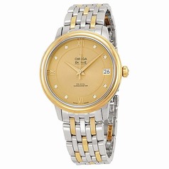 Omega DeVille Prestige Champagne Diamond Dial Steel and Yellow Gold Ladies Watch