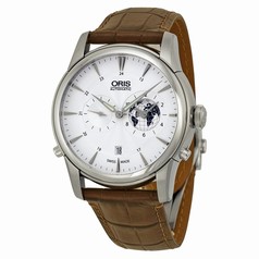 Oris Artelier GMT Automatic Silver White Dial Brown Leather Men's Watch 690-7690-4081LS
